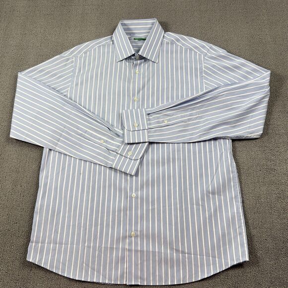 United Colors Of Benetton Shirt Adult Large Blue Striped Button Up Long Sleeve - Picture 1 of 16